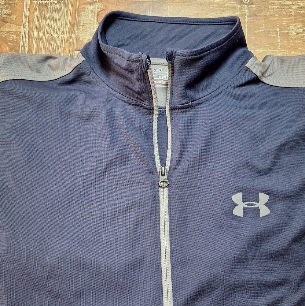 Under Armour 1/4 Zip Heatgear Pullover XXL Blue/Gray Men's Loose Fit Long Sleeve